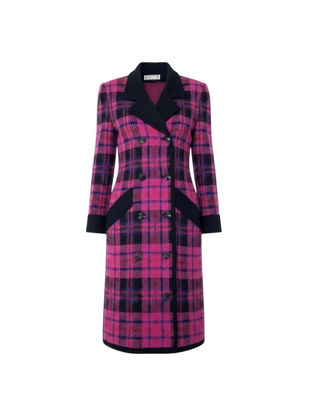 Saint Laurent Double Breasted Chesterfield Knit Coat Plaid Multicolor Wool